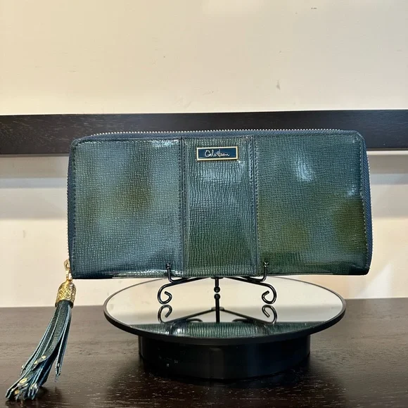 Cole Haan Travel Clutch Voyage Collection Moroccan Blue Large Zip Around Wallet - Picture 2 of 12